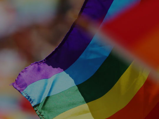 En regnbågsfärgad HBTQ flagga svajar i vinden.